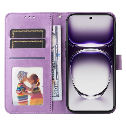 OPPO Reno12 5G Global Sunflower Embossed Leather Wallet Phone Case with Kickstand and Card Holder