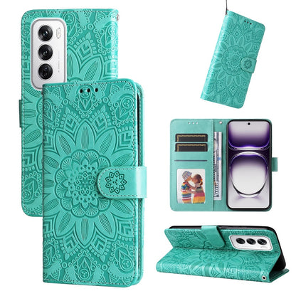 OPPO Reno12 5G Global Sunflower Embossed Leather Wallet Phone Case with Kickstand and Card Holder