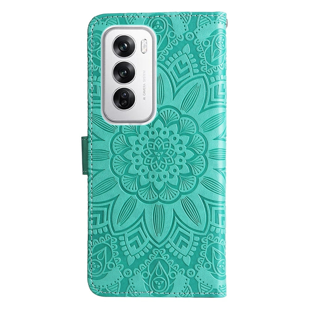 OPPO Reno12 5G Global Sunflower Embossed Leather Wallet Phone Case with Kickstand and Card Holder