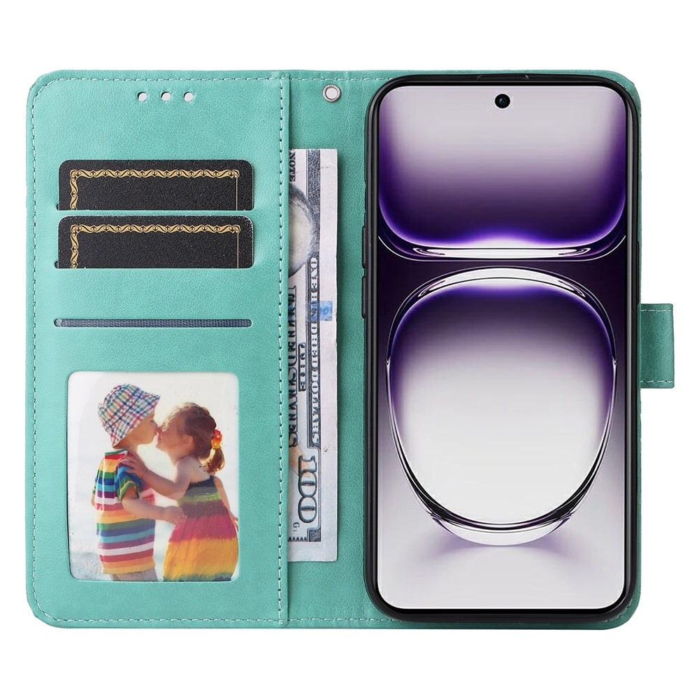 OPPO Reno12 5G Global Sunflower Embossed Leather Wallet Phone Case with Kickstand and Card Holder