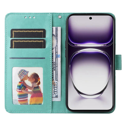 OPPO Reno12 5G Global Sunflower Embossed Leather Wallet Phone Case with Kickstand and Card Holder