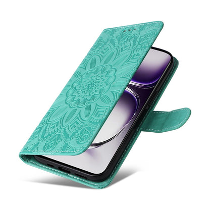 OPPO Reno12 5G Global Sunflower Embossed Leather Wallet Phone Case with Kickstand and Card Holder