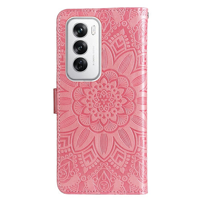 OPPO Reno12 5G Global Sunflower Embossed Leather Wallet Phone Case with Kickstand and Card Holder