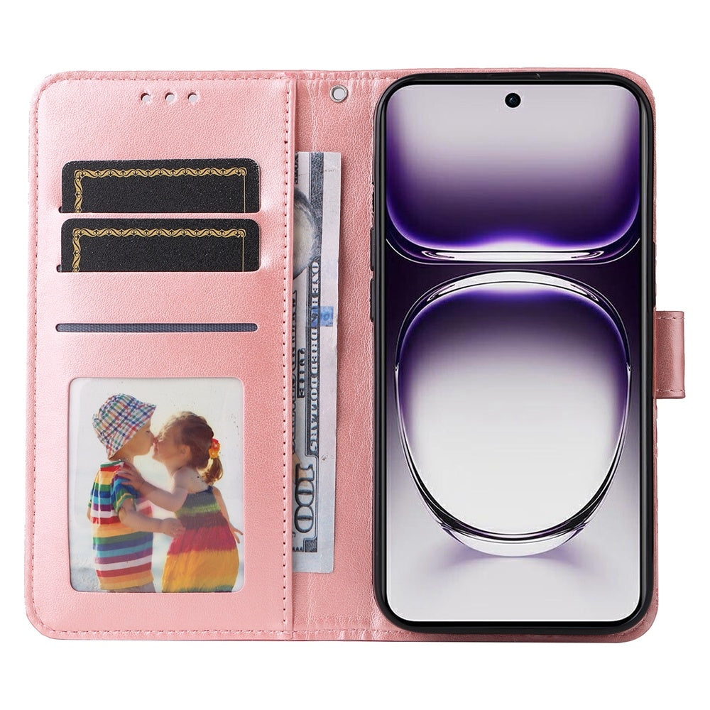 OPPO Reno12 5G Global Sunflower Embossed Leather Wallet Phone Case with Kickstand and Card Holder