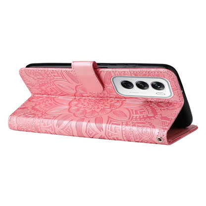 OPPO Reno12 5G Global Sunflower Embossed Leather Wallet Phone Case with Kickstand and Card Holder