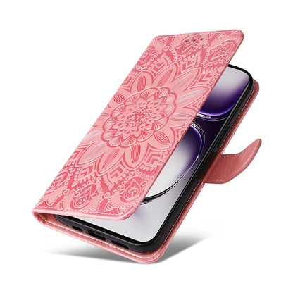 OPPO Reno12 5G Global Sunflower Embossed Leather Wallet Phone Case with Kickstand and Card Holder