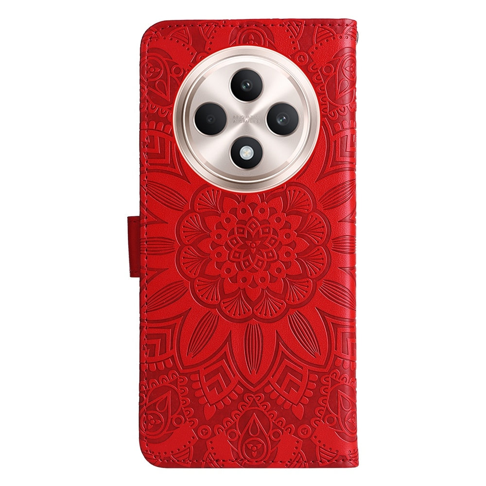 OPPO Reno12 F 5G Global Sunflower Embossed Leather Wallet Phone Case with Kickstand and Card Holder