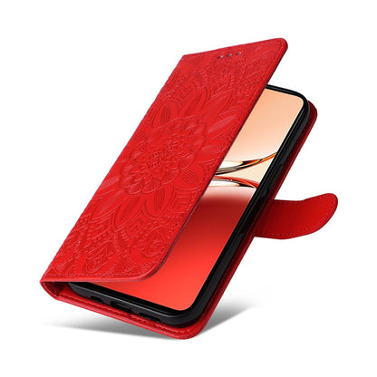 OPPO Reno12 F 5G Global Sunflower Embossed Leather Wallet Phone Case with Kickstand and Card Holder