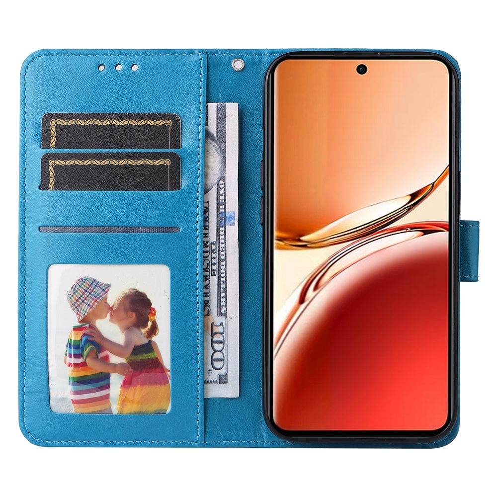 OPPO Reno12 F 5G Global Sunflower Embossed Leather Wallet Phone Case with Kickstand and Card Holder