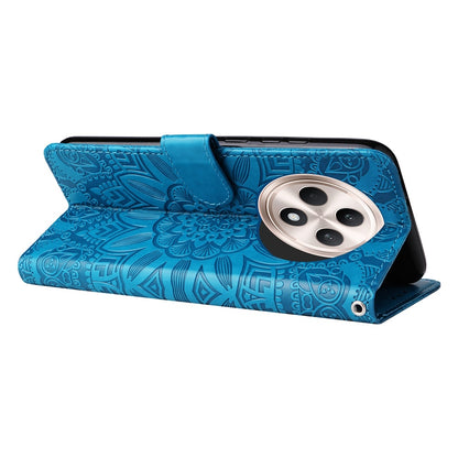 OPPO Reno12 F 5G Global Sunflower Embossed Leather Wallet Phone Case with Kickstand and Card Holder