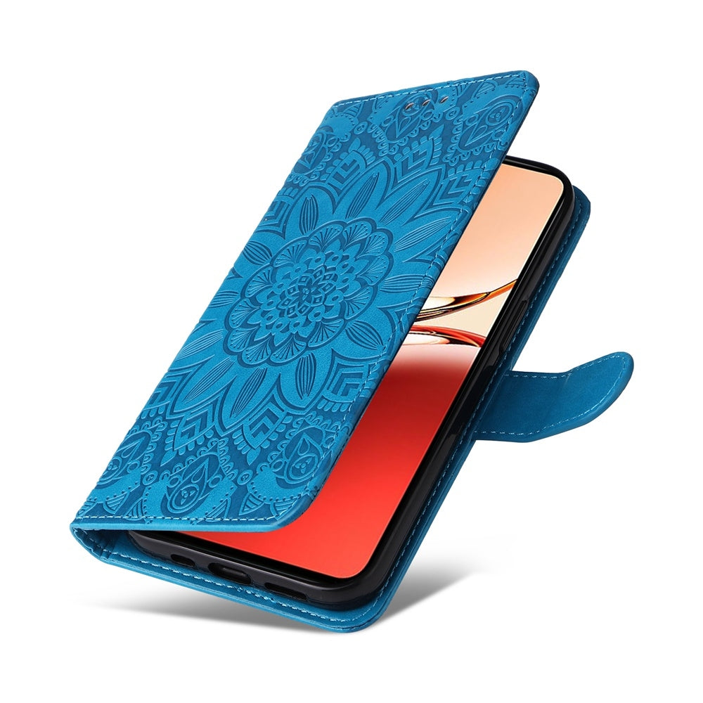 OPPO Reno12 F 5G Global Sunflower Embossed Leather Wallet Phone Case with Kickstand and Card Holder