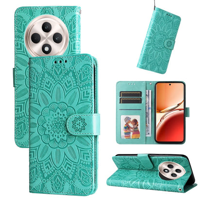 OPPO Reno12 F 5G Global Sunflower Embossed Leather Wallet Phone Case with Kickstand and Card Holder