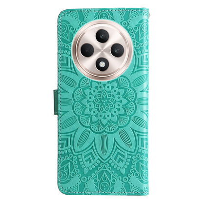 OPPO Reno12 F 5G Global Sunflower Embossed Leather Wallet Phone Case with Kickstand and Card Holder