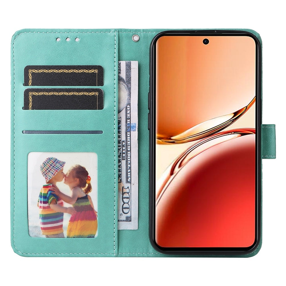 OPPO Reno12 F 5G Global Sunflower Embossed Leather Wallet Phone Case with Kickstand and Card Holder