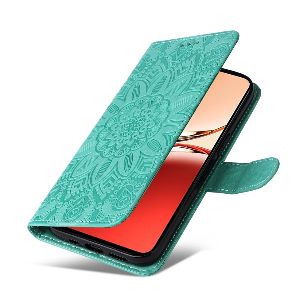 OPPO Reno12 F 5G Global Sunflower Embossed Leather Wallet Phone Case with Kickstand and Card Holder
