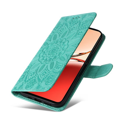 OPPO Reno12 F 5G Global Sunflower Embossed Leather Wallet Phone Case with Kickstand and Card Holder