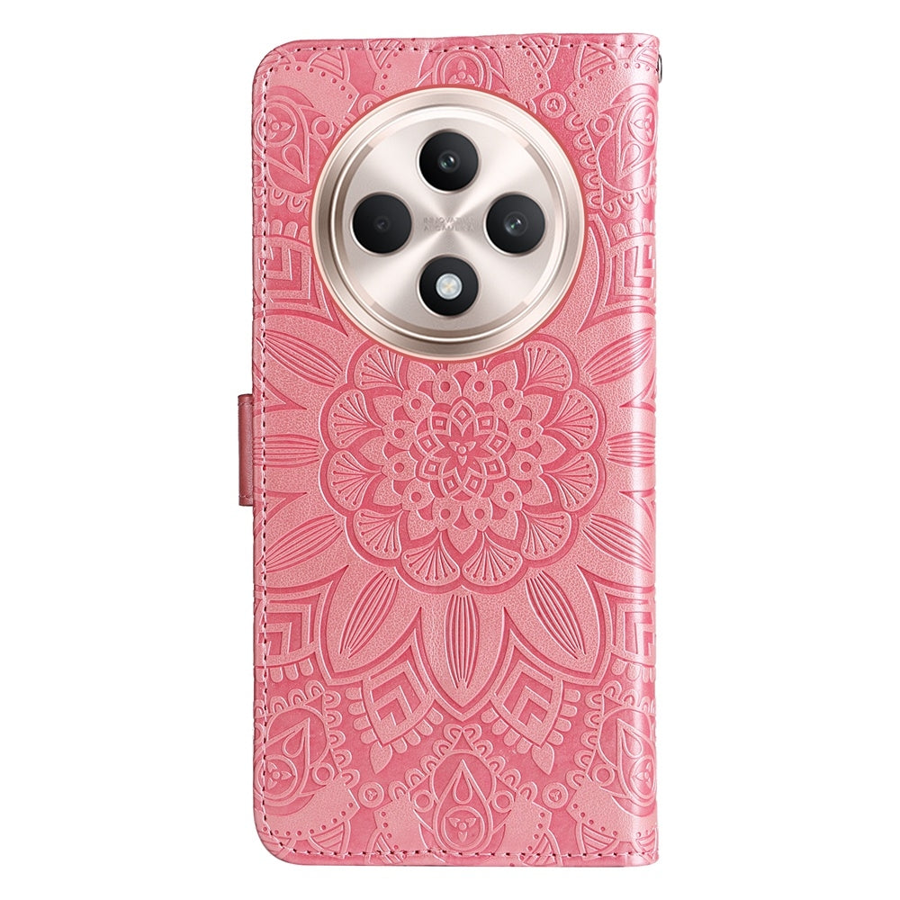 OPPO Reno12 F 5G Global Sunflower Embossed Leather Wallet Phone Case with Kickstand and Card Holder