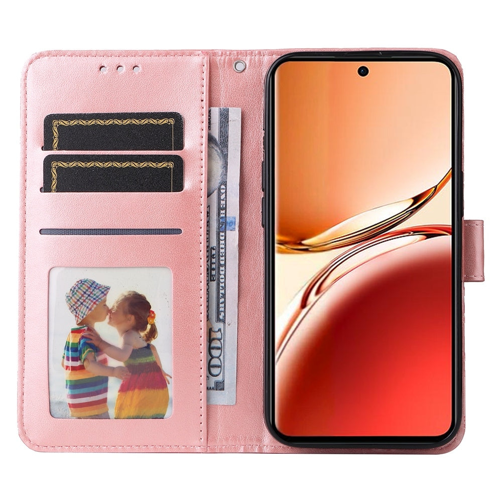OPPO Reno12 F 5G Global Sunflower Embossed Leather Wallet Phone Case with Kickstand and Card Holder