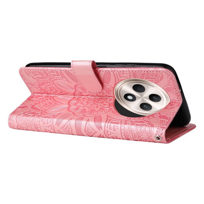 OPPO Reno12 F 5G Global Sunflower Embossed Leather Wallet Phone Case with Kickstand and Card Holder