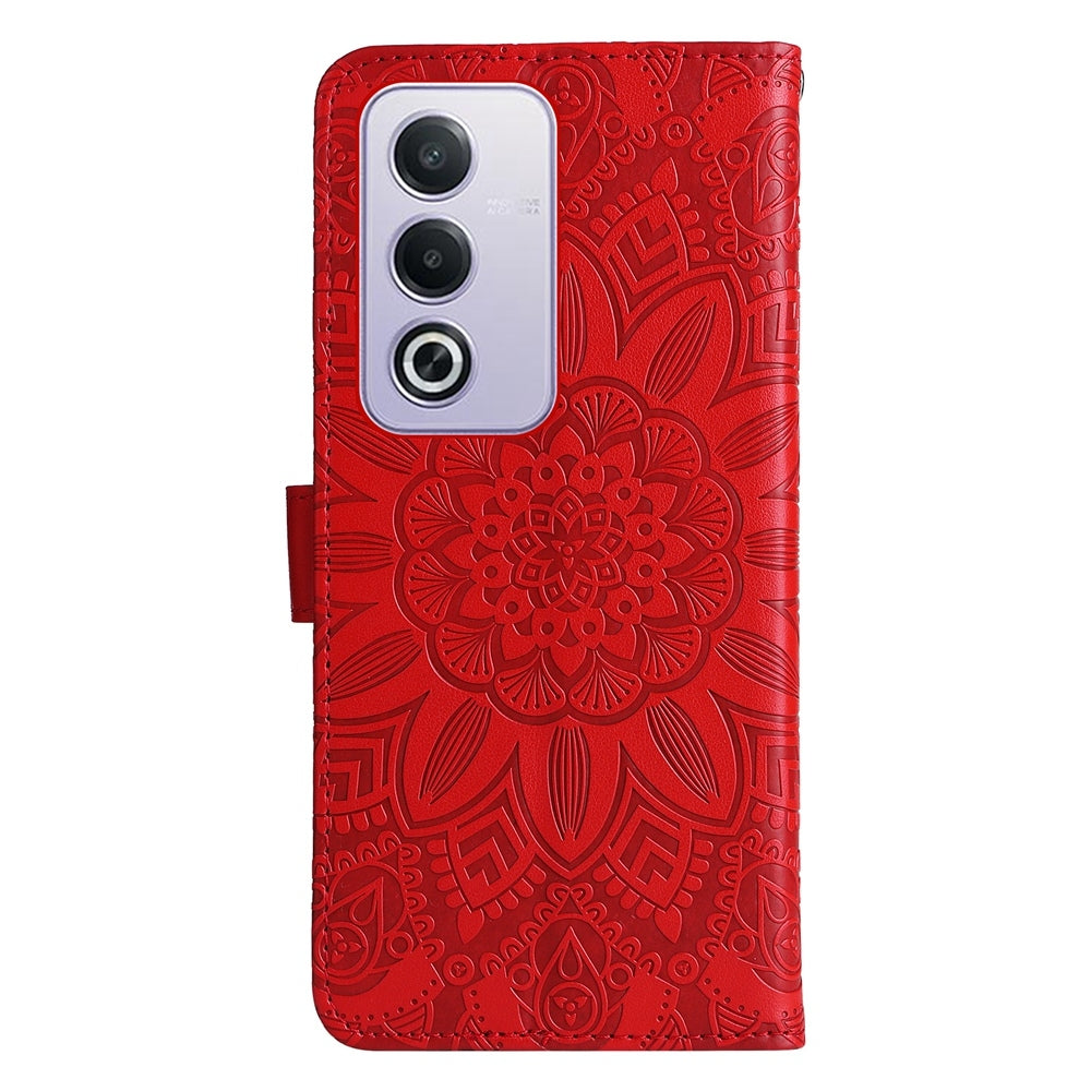OPPO A3 Pro 5G Sunflower Embossed Leather Wallet Phone Case with Kickstand and Card Holder
