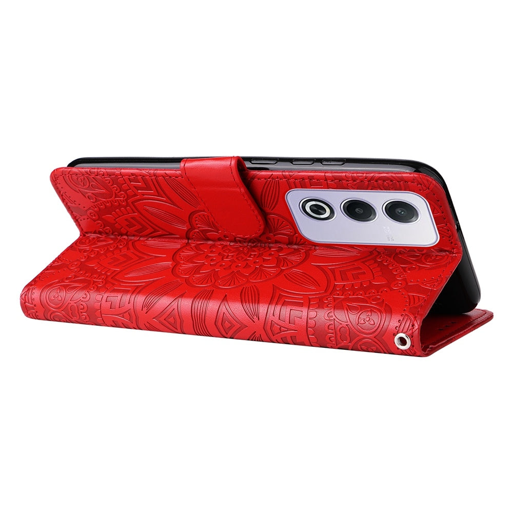 OPPO A3 Pro 5G Sunflower Embossed Leather Wallet Phone Case with Kickstand and Card Holder