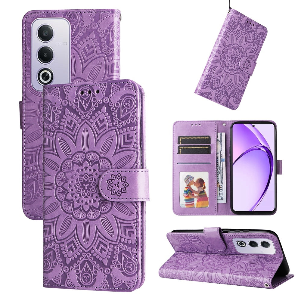 OPPO A3 Pro 5G Sunflower Embossed Leather Wallet Phone Case with Kickstand and Card Holder
