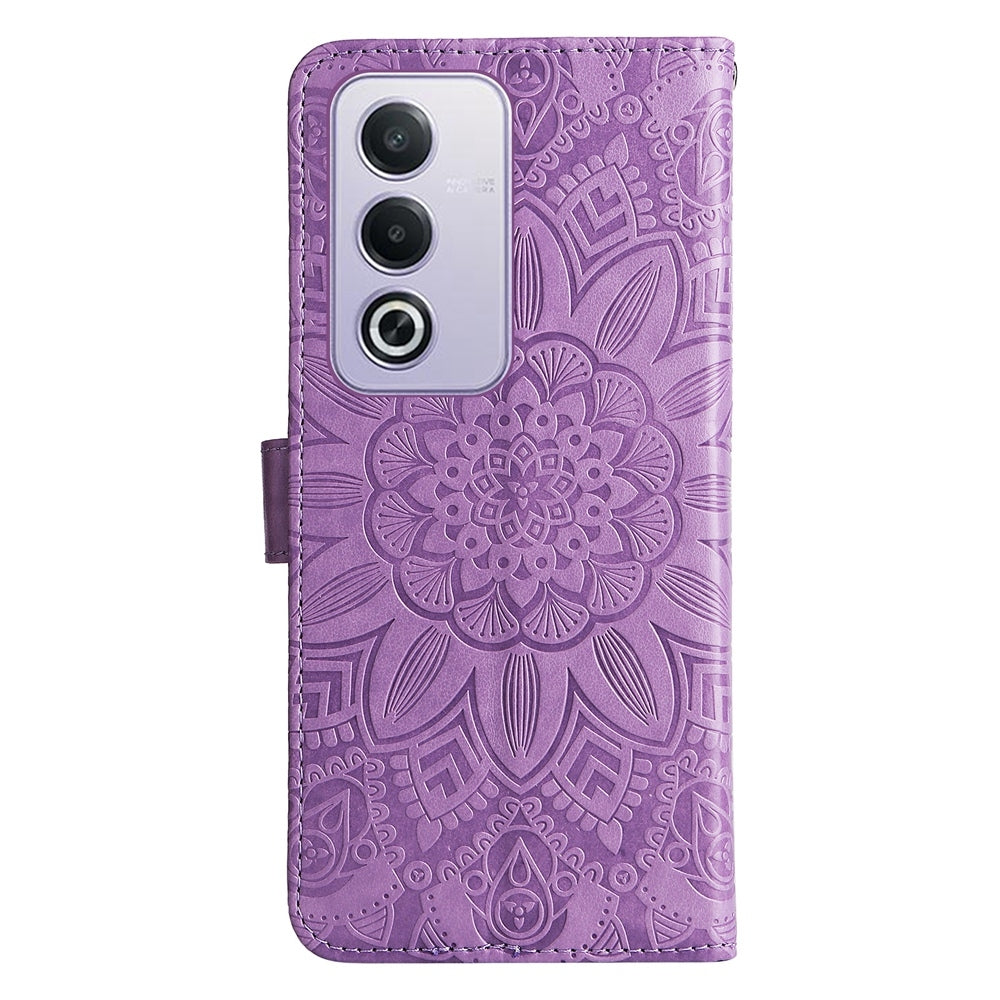 OPPO A3 Pro 5G Sunflower Embossed Leather Wallet Phone Case with Kickstand and Card Holder