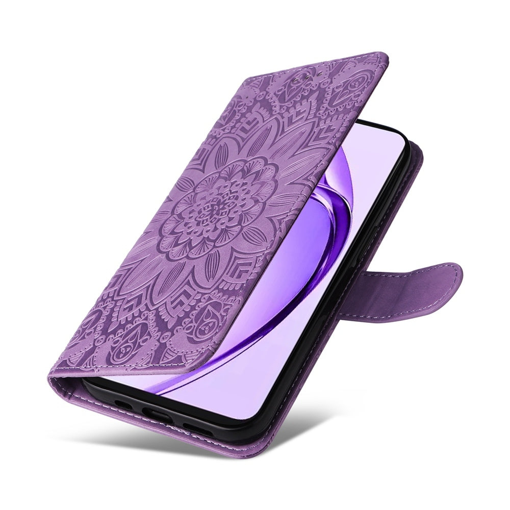 OPPO A3 Pro 5G Sunflower Embossed Leather Wallet Phone Case with Kickstand and Card Holder