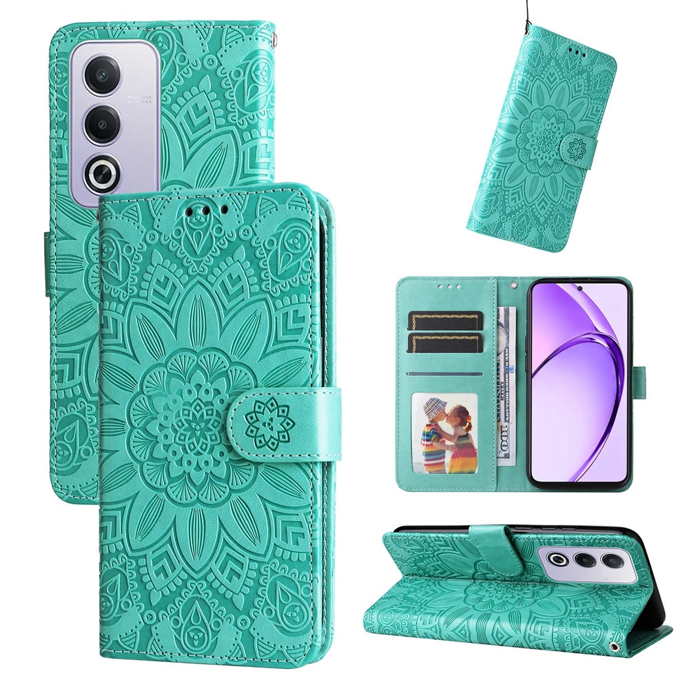 OPPO A3 Pro 5G Sunflower Embossed Leather Wallet Phone Case with Kickstand and Card Holder
