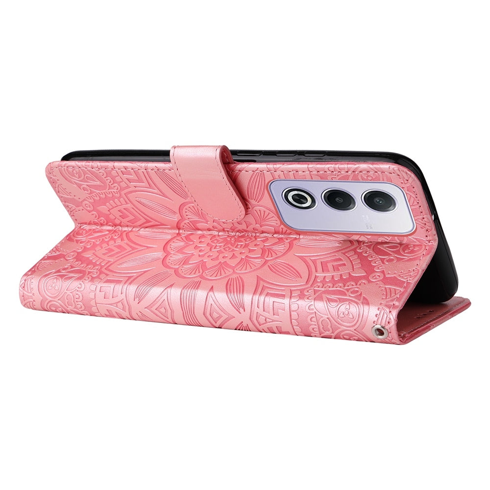 OPPO A3 Pro 5G Sunflower Embossed Leather Wallet Phone Case with Kickstand and Card Holder