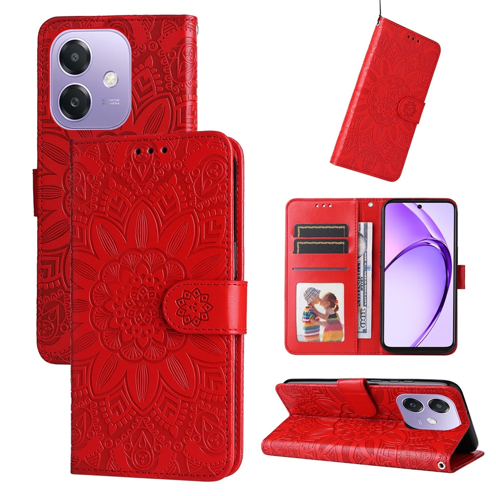 OPPO A3x 4G Sunflower Embossed Leather Wallet Phone Case with Kickstand and Card Holder