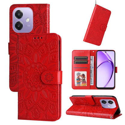 OPPO A3x 4G Sunflower Embossed Leather Wallet Phone Case with Kickstand and Card Holder