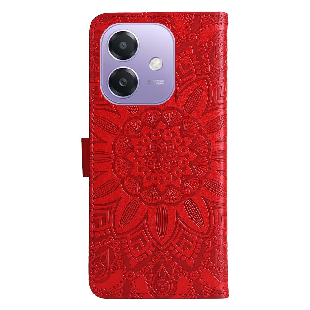 OPPO A3x 5G Sunflower Embossed Leather Wallet Phone Case with Kickstand and Card Holder