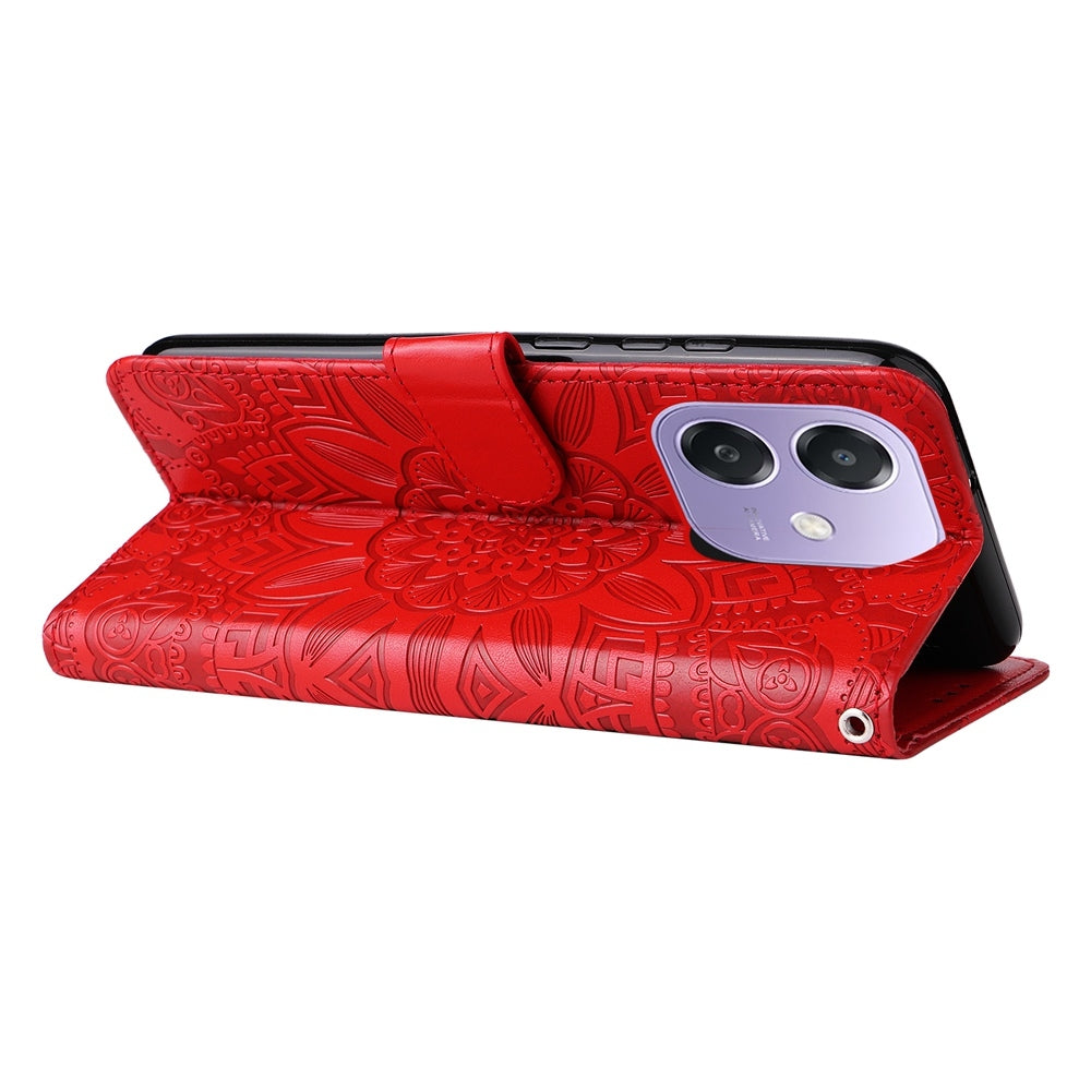 OPPO A3x 4G Sunflower Embossed Leather Wallet Phone Case with Kickstand and Card Holder