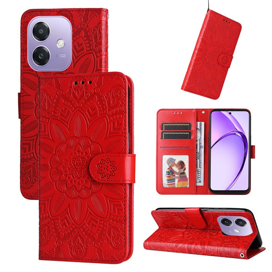 OPPO A3x 5G Sunflower Embossed Leather Wallet Phone Case with Kickstand and Card Holder