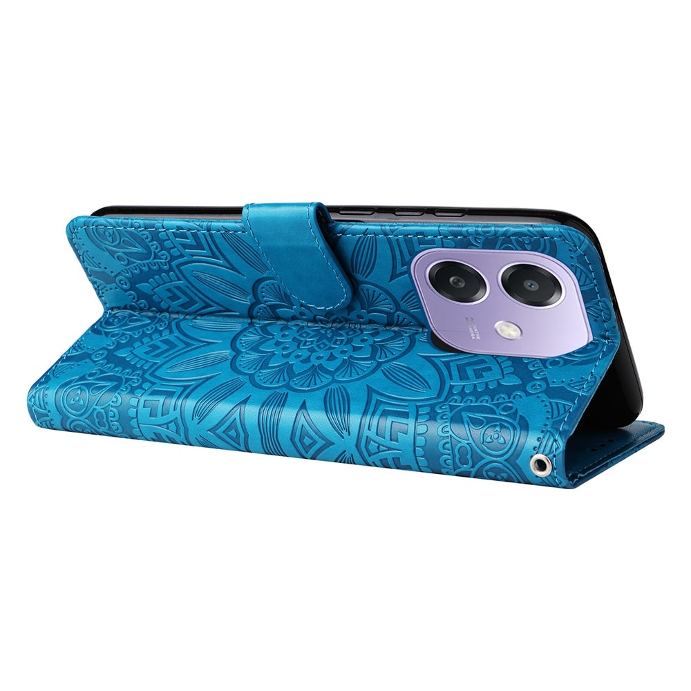 OPPO A3x 5G Sunflower Embossed Leather Wallet Phone Case with Kickstand and Card Holder