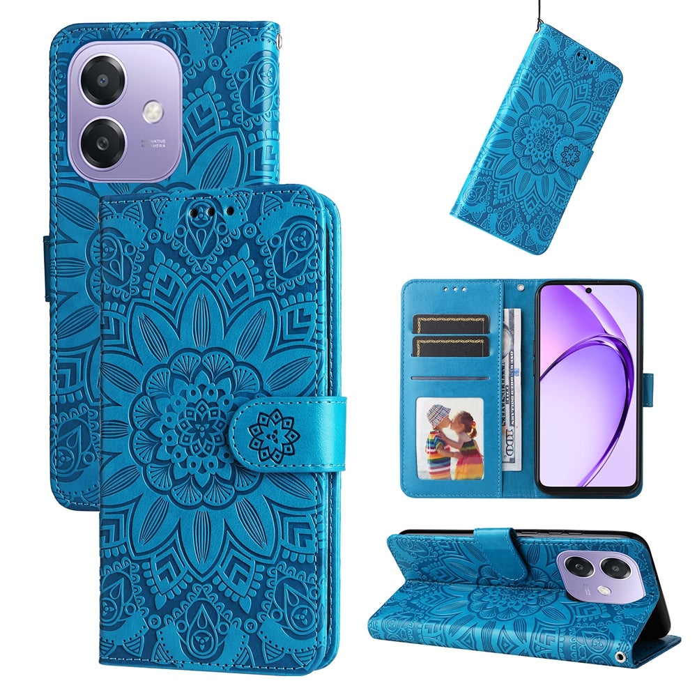 OPPO A3x 5G Sunflower Embossed Leather Wallet Phone Case with Kickstand and Card Holder