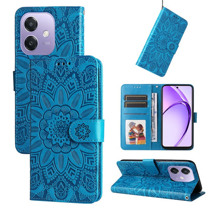 OPPO A3x 5G Sunflower Embossed Leather Wallet Phone Case with Kickstand and Card Holder