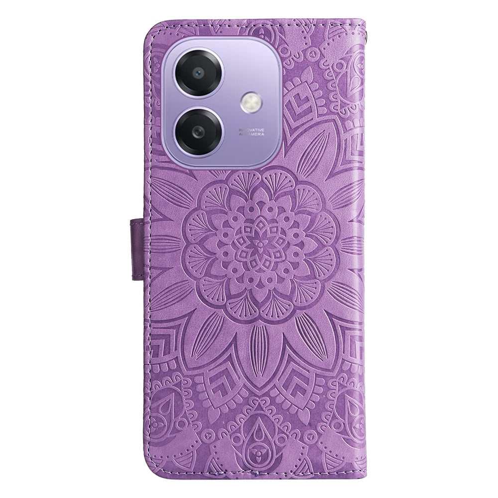 OPPO A3x 5G Sunflower Embossed Leather Wallet Phone Case with Kickstand and Card Holder