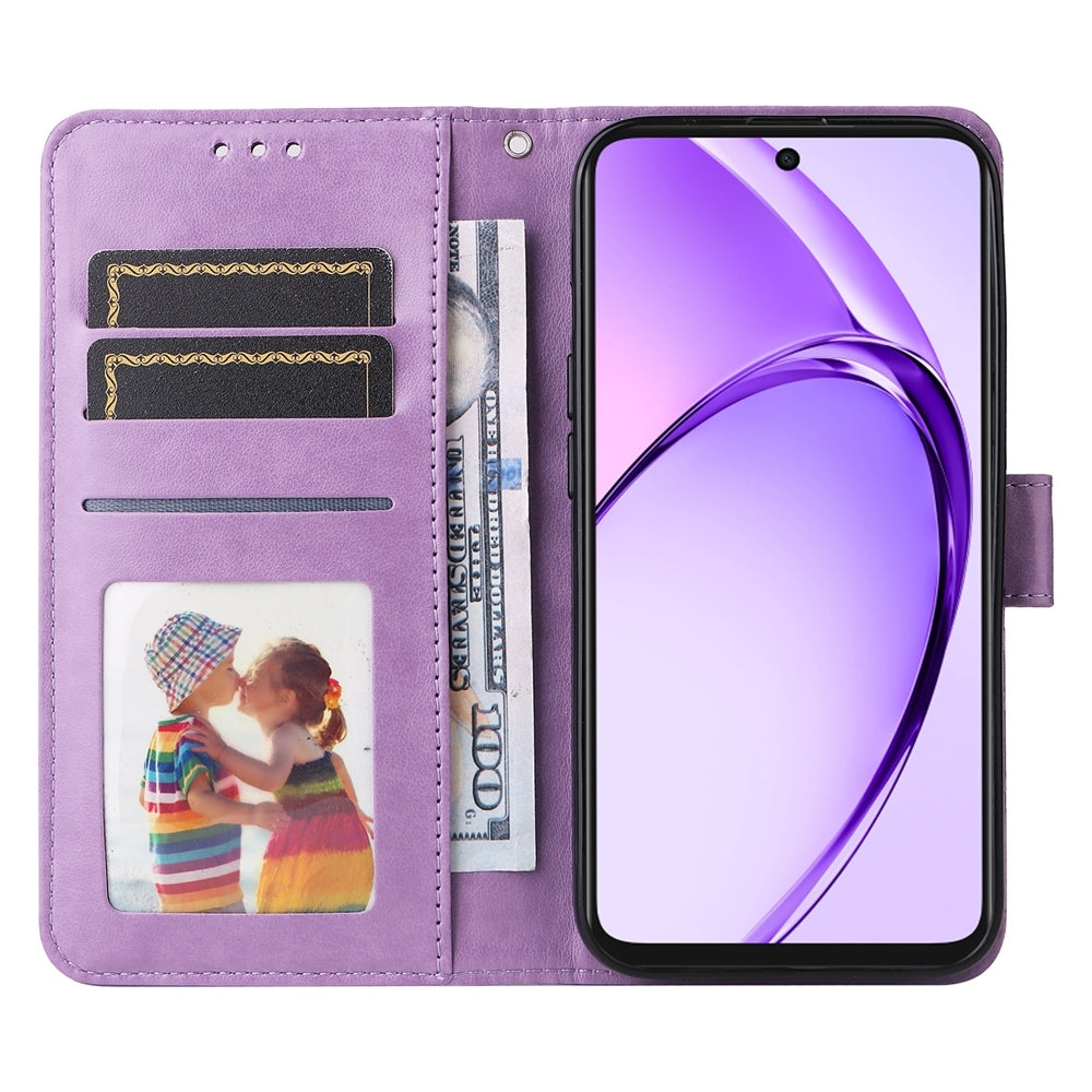 OPPO A3x 4G Sunflower Embossed Leather Wallet Phone Case with Kickstand and Card Holder