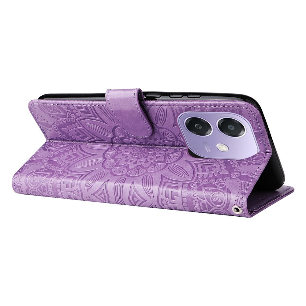 OPPO A3x 5G Sunflower Embossed Leather Wallet Phone Case with Kickstand and Card Holder