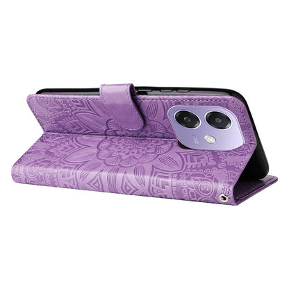 OPPO A3x 5G Sunflower Embossed Leather Wallet Phone Case with Kickstand and Card Holder