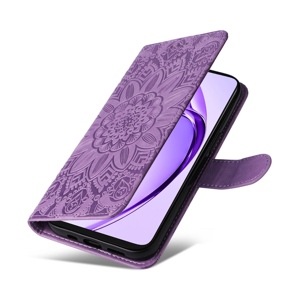 OPPO A3x 5G Sunflower Embossed Leather Wallet Phone Case with Kickstand and Card Holder