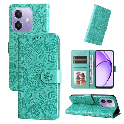 OPPO A3x 4G Sunflower Embossed Leather Wallet Phone Case with Kickstand and Card Holder