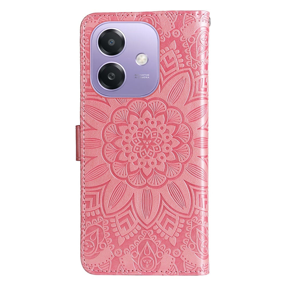 OPPO A3x 4G Sunflower Embossed Leather Wallet Phone Case with Kickstand and Card Holder