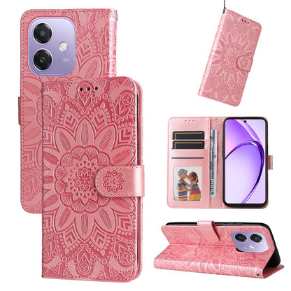 OPPO A3x 5G Sunflower Embossed Leather Wallet Phone Case with Kickstand and Card Holder