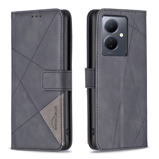 vivo Y78 5G Rhombus Texture Leather Phone Case with Magnetic Buckle and Card Holder