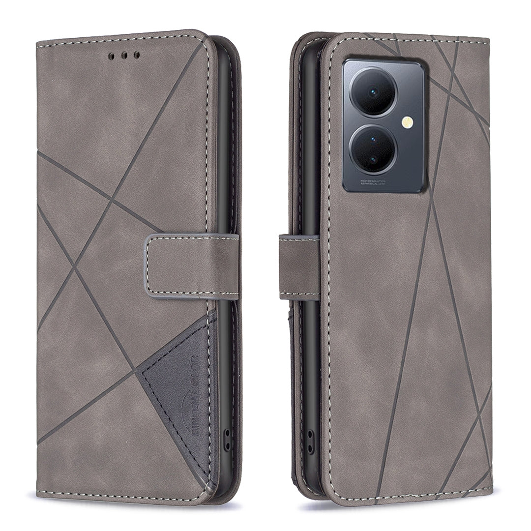 vivo Y78 5G Rhombus Texture Leather Phone Case with Magnetic Buckle and Card Holder