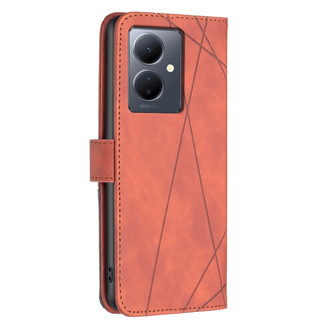 vivo Y78 5G Rhombus Texture Leather Phone Case with Magnetic Buckle and Card Holder