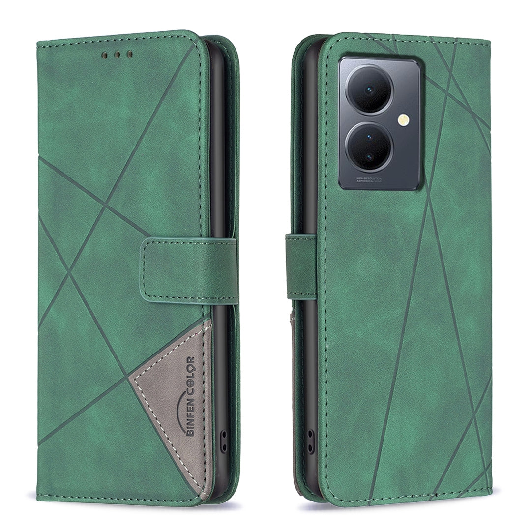 vivo Y78 5G Rhombus Texture Leather Phone Case with Magnetic Buckle and Card Holder